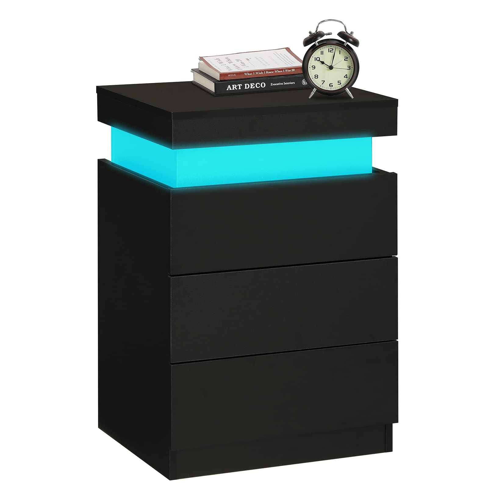 Nightstand with Charging Station and LED Lights
