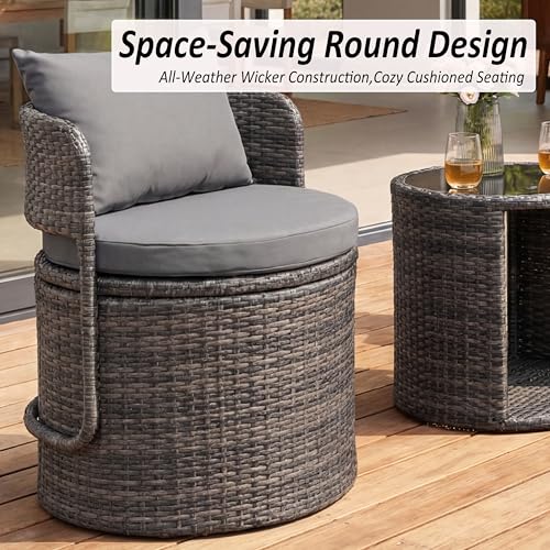 3-Piece Wicker Patio Bistro Set with Storage