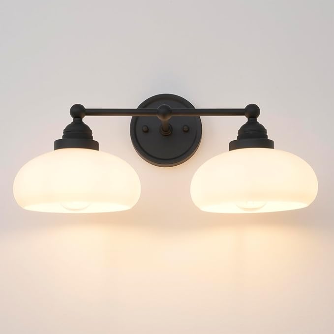 Vintage 2-Light Wall Sconce with Milk White Glass Shade