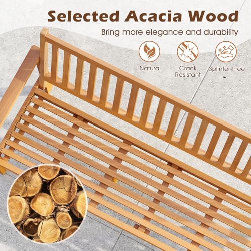 3-Person Acacia Wood Outdoor Bench with Cushion