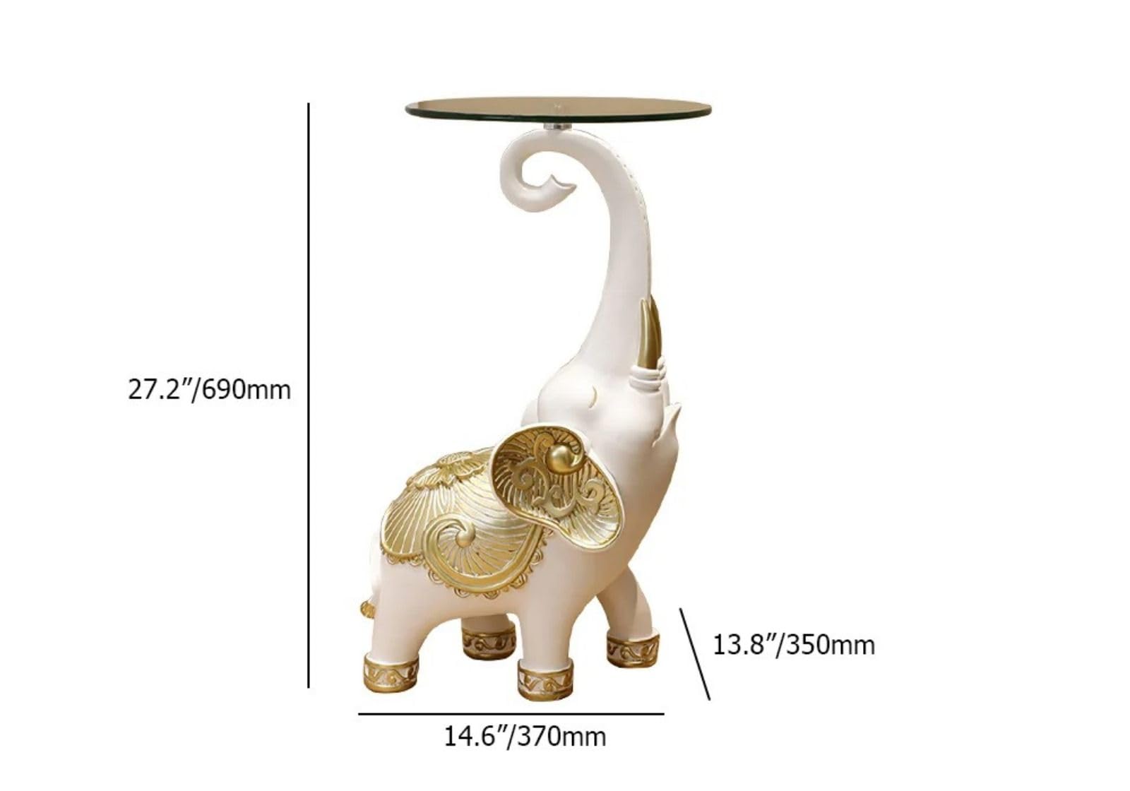 White Elephant Statue Side Table with Clear Glass Top
