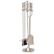 5-Piece Satin Pewter Fireplace Tools Set with Pedestal Stand