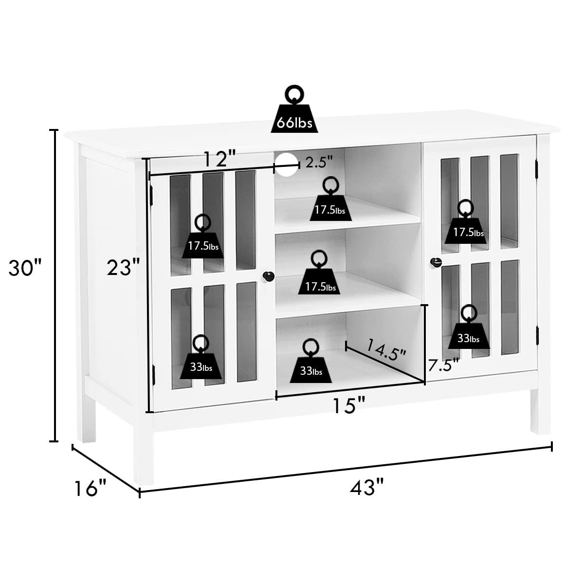 White TV Stand Entertainment Center with Storage Cabinets