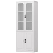 Tall Kitchen Pantry Cabinet with Glass Doors