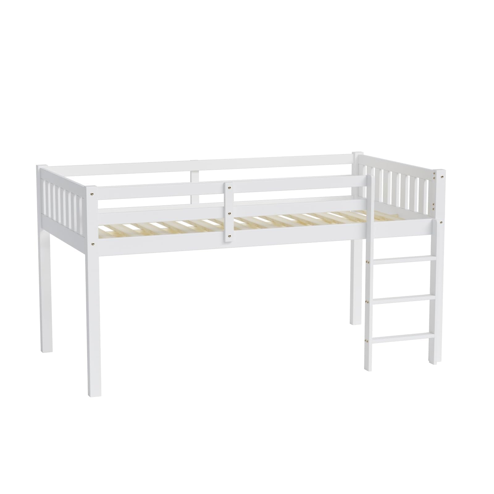 Twin Loft Bed Frame with Guardrail and Ladder