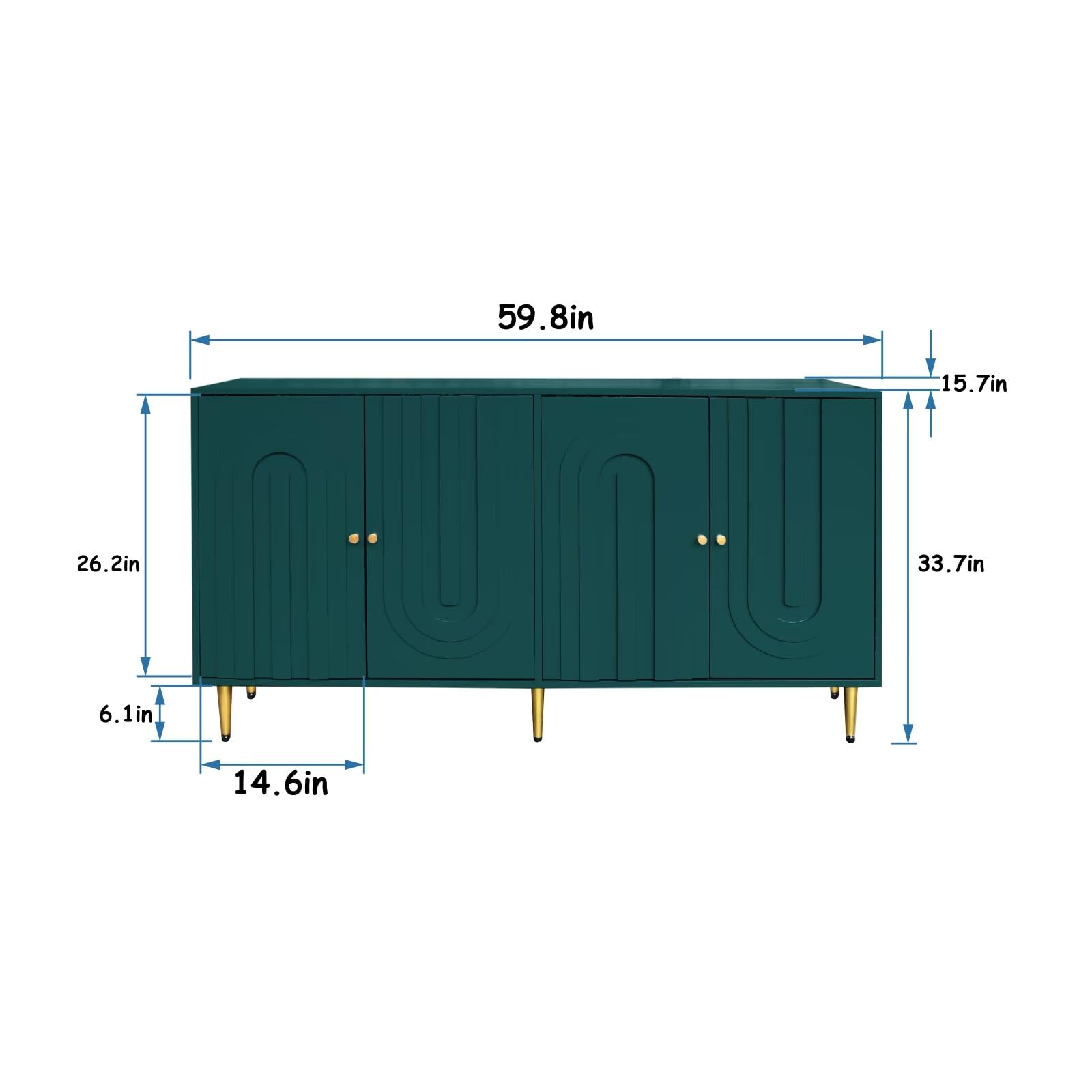Modern Green Lacquered 4-Door Wooden Sideboard Cabinet