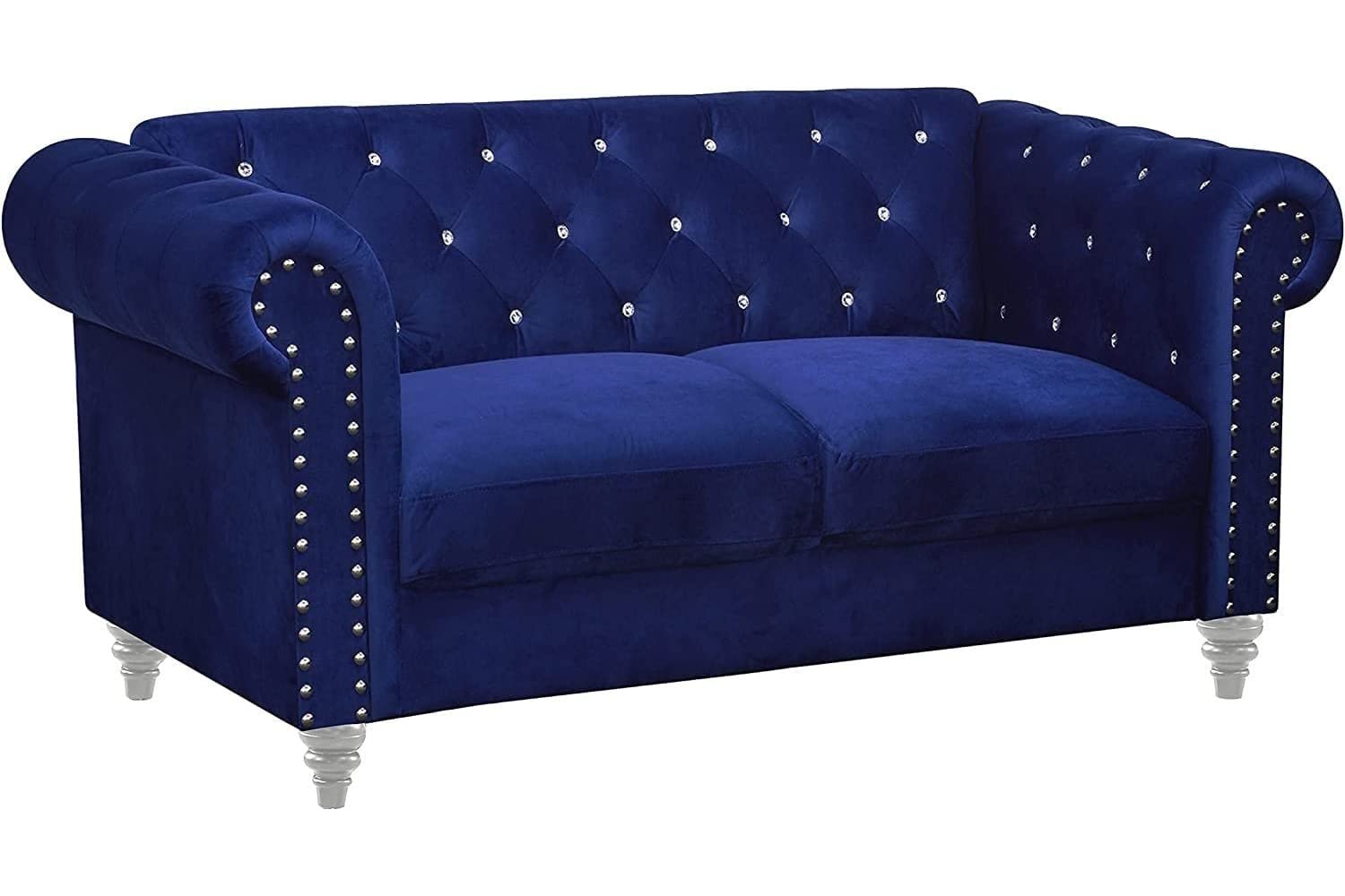 Emma Crystal Sofa and Loveseat Set Royal Blue