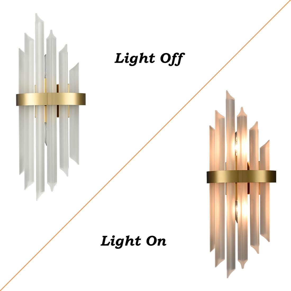 Modern Gold Crystal Wall Sconces Set of Two
