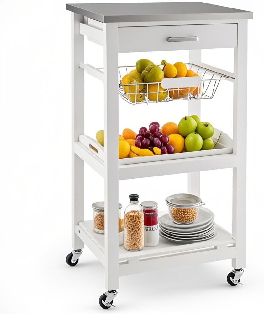 Kitchen Rolling Cart with Stainless Steel Top