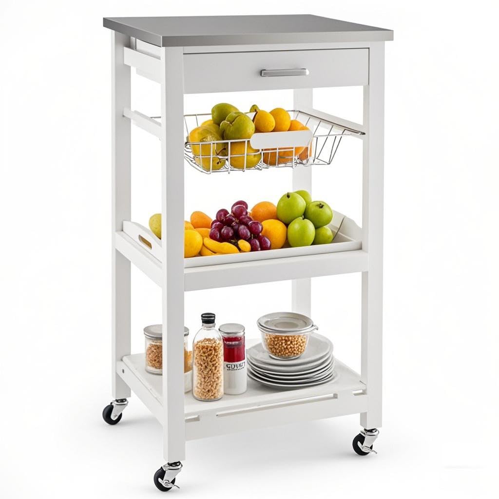 Kitchen Rolling Cart with Stainless Steel Top