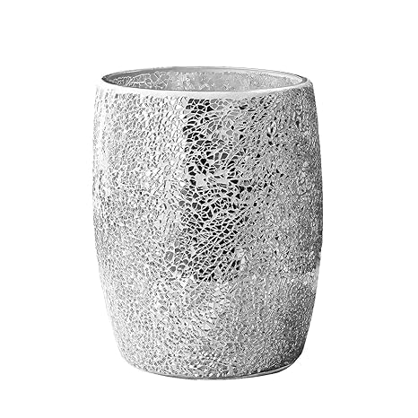 Modern Bathroom Trash Can Silver Mosaic Glass 5L