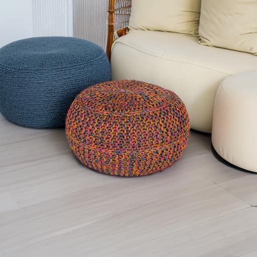 Jute Pouf Ottoman Round Footstool