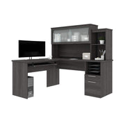 63W L-Shaped Desk with Hutch