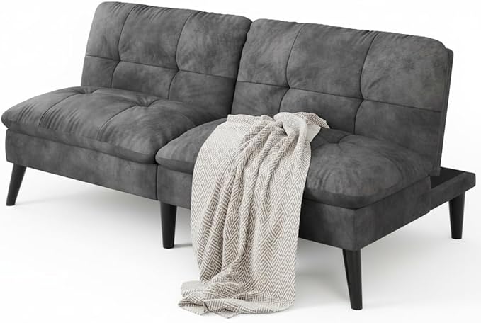 Velvet Futon Sofa Bed with Adjustable Backrest