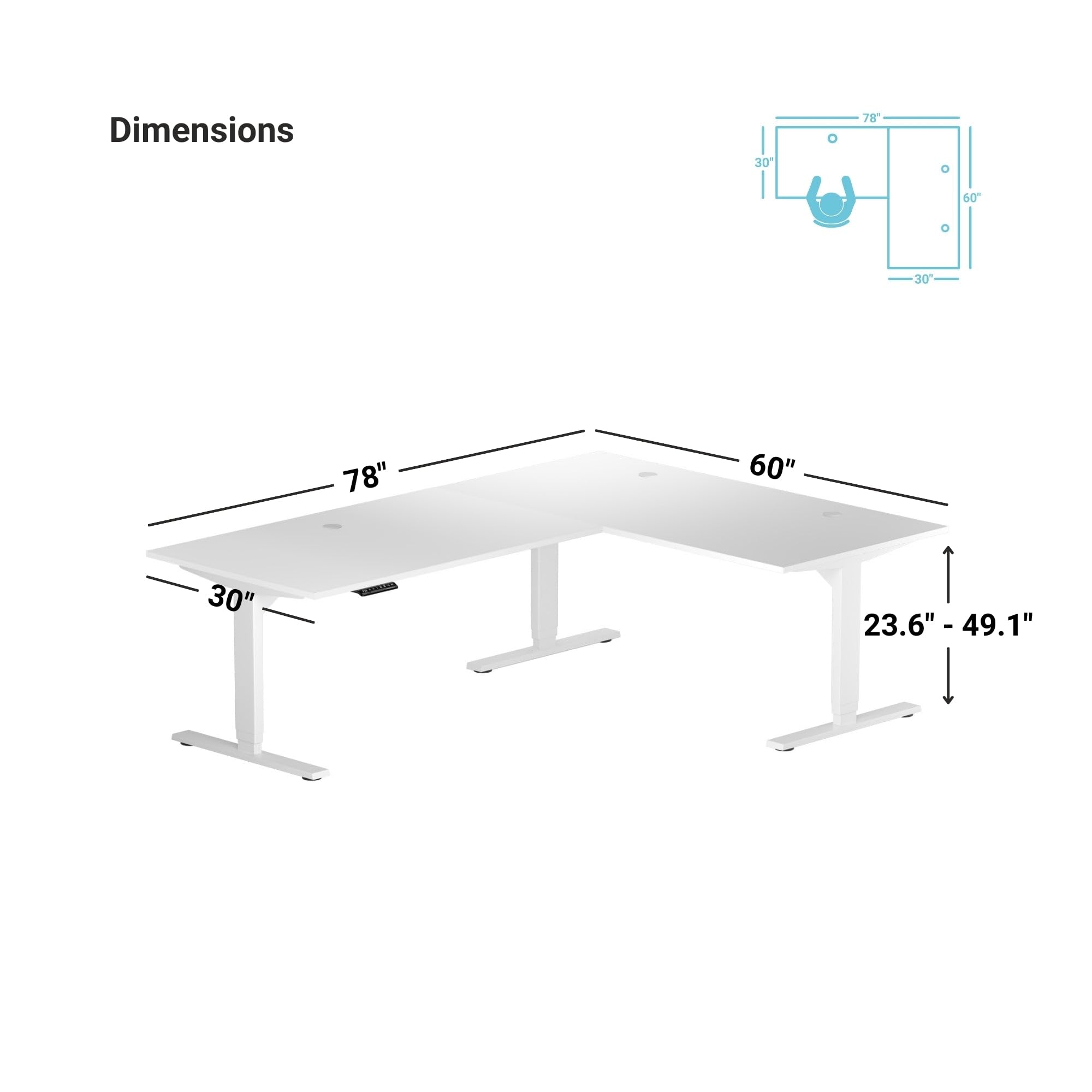 L-Shaped Electric Standing Desk with Triple Motor