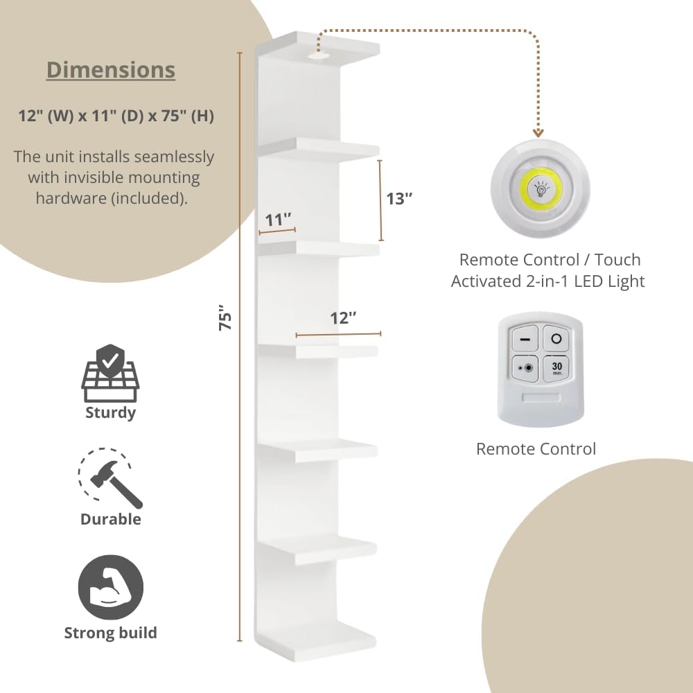 7-Tier Floating Wall Shelf with LED Lights
