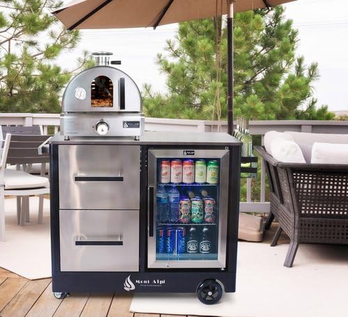 Outdoor Prep Bar Cart with Refrigerator and Pizza Oven