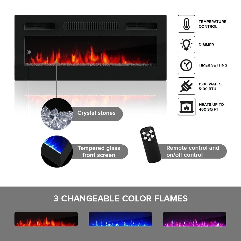 63" Electric Fireplace TV Stand with Multi-Color Flame