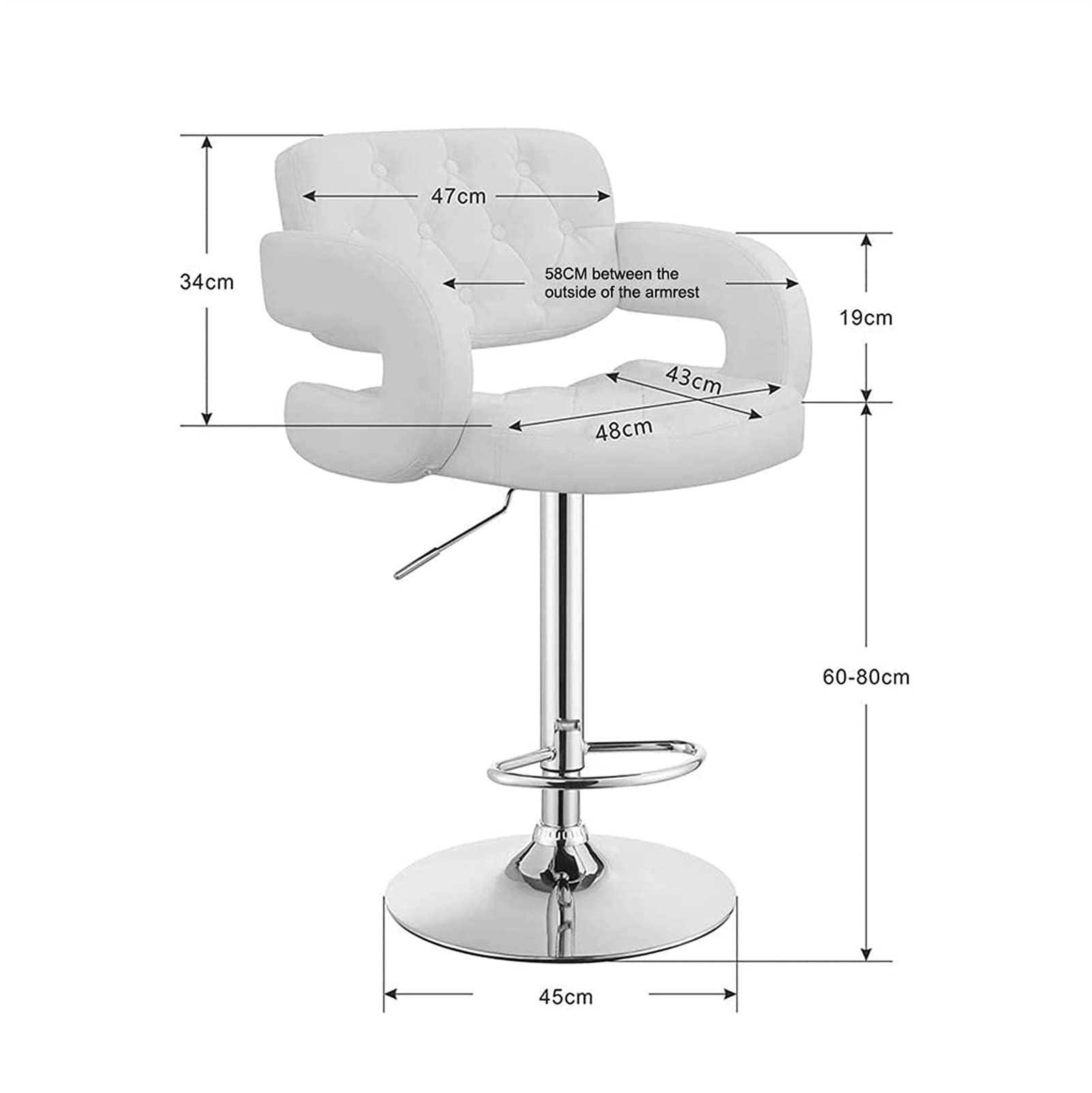 Adjustable Swivel Bar Stool Set - 2 Piece Metal with Armrests