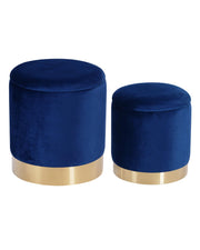 Round Velvet Nesting Storage Ottomans Set of 2 with Gold Metal Accent
