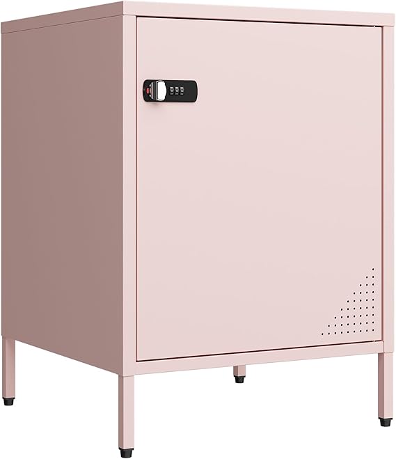 2 Drawer Lockable Metal Nightstand End Table