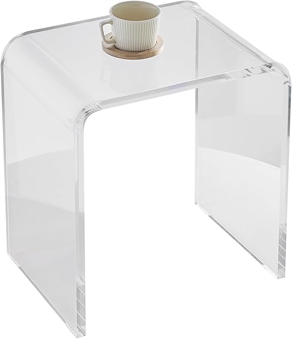 Acrylic Side Table Set of 2 - U-Shaped Clear End Tables with Waterfall Edges