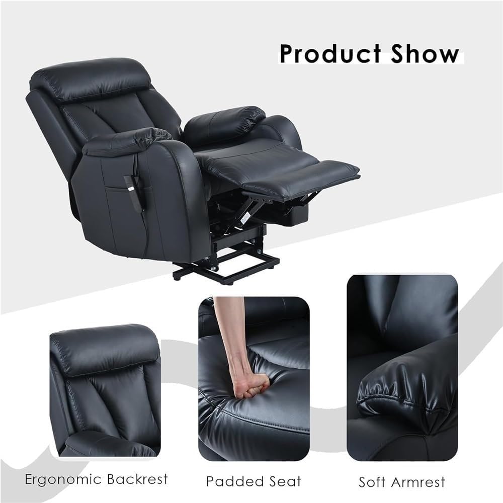 Electric Lift Recliner Chair with Leather Upholstery