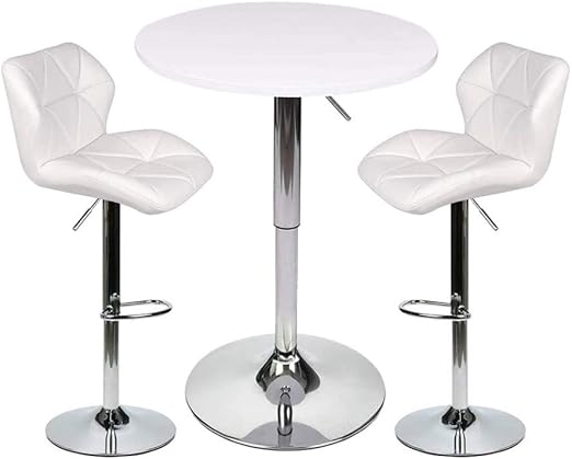 3-Piece Bar Table and Chairs Set - Height Adjustable Round Pub Table with Swivel Barstools
