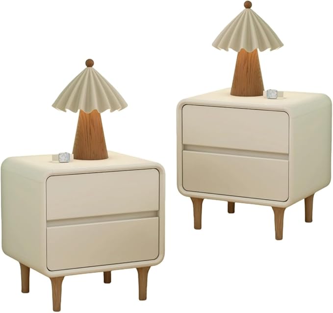 White Solid Wood Nightstand with 2 Drawers
