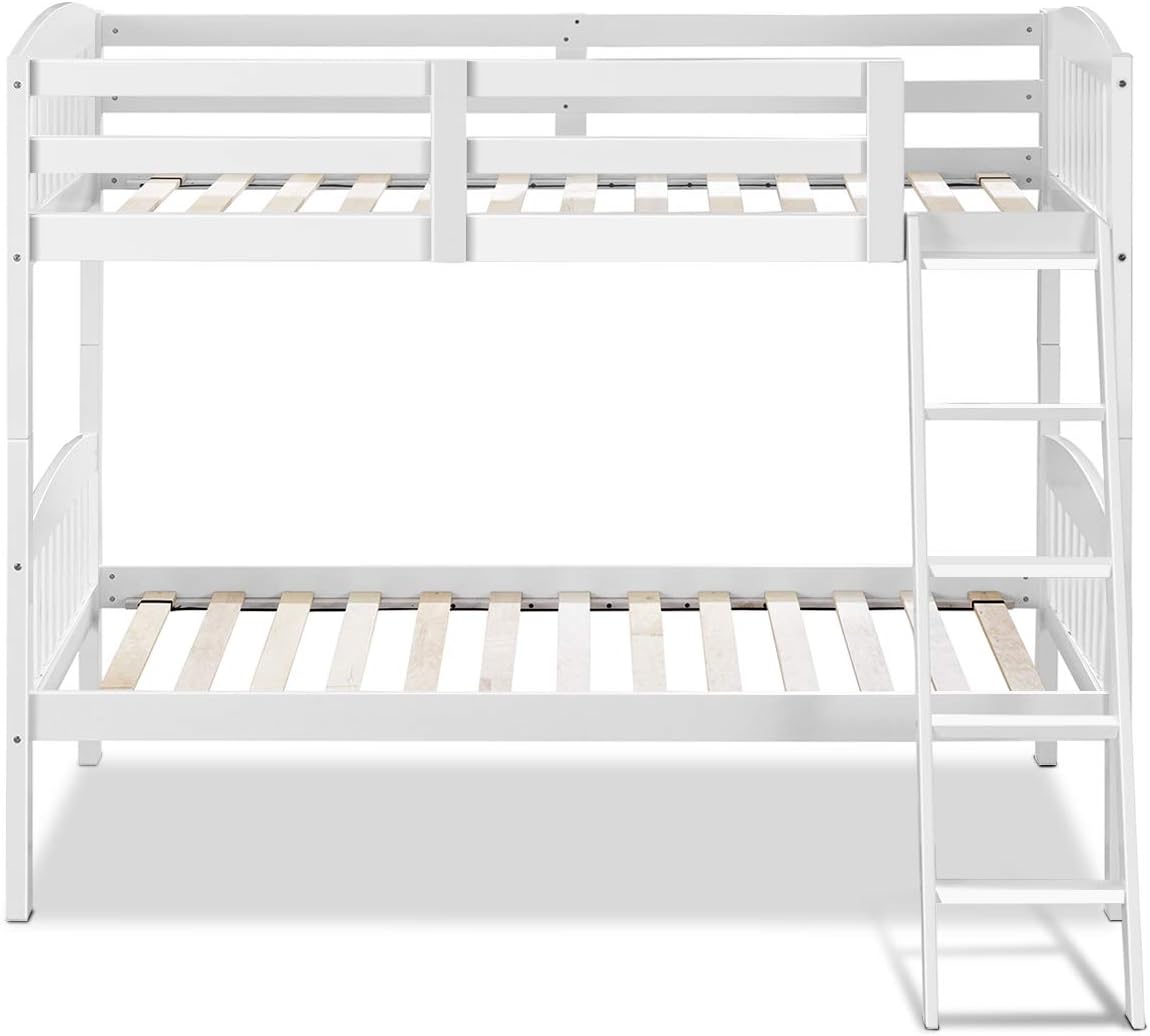 Twin Over Twin Bunk Bed with Ladder and Safety Rail