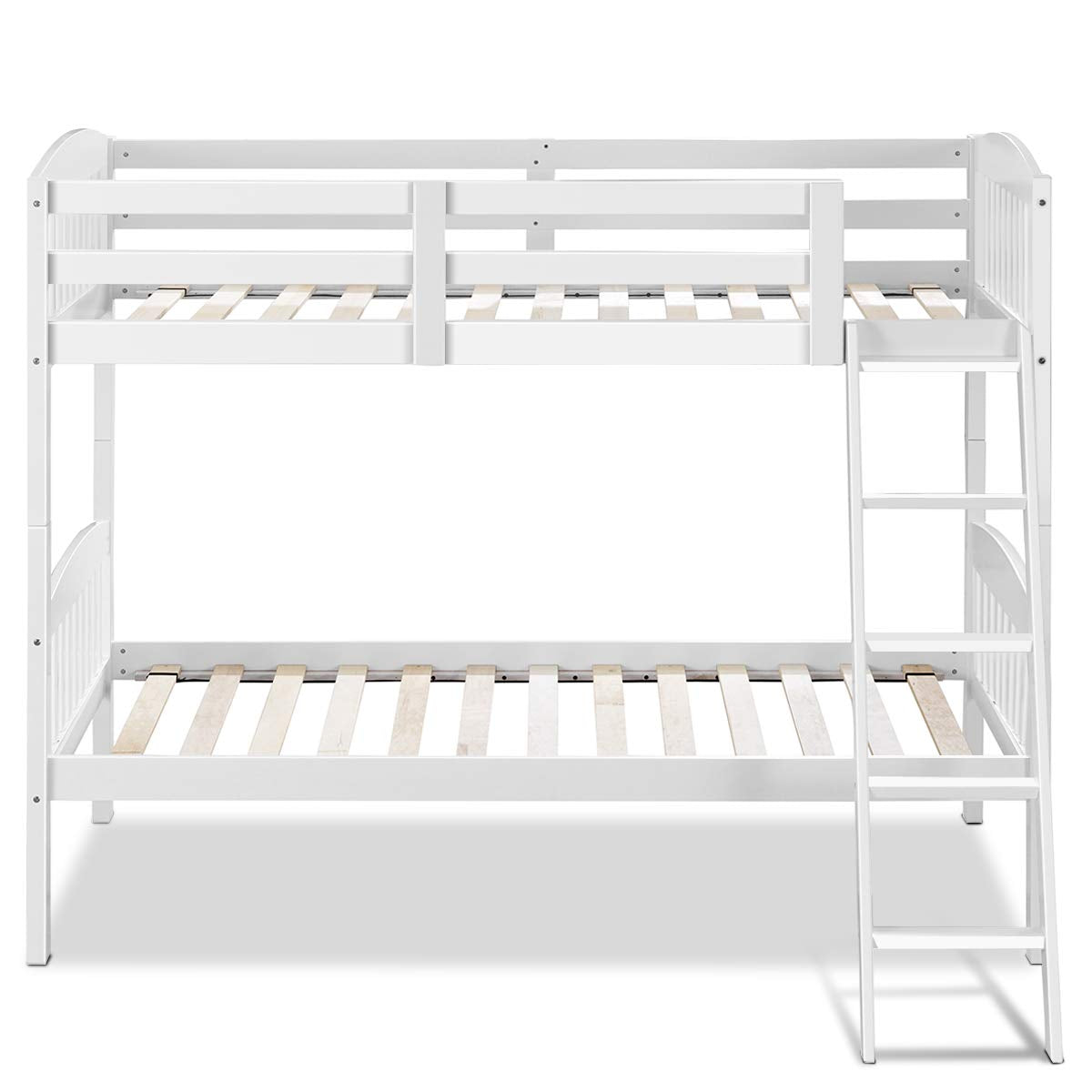 Twin Over Twin Bunk Bed with Ladder and Safety Rail