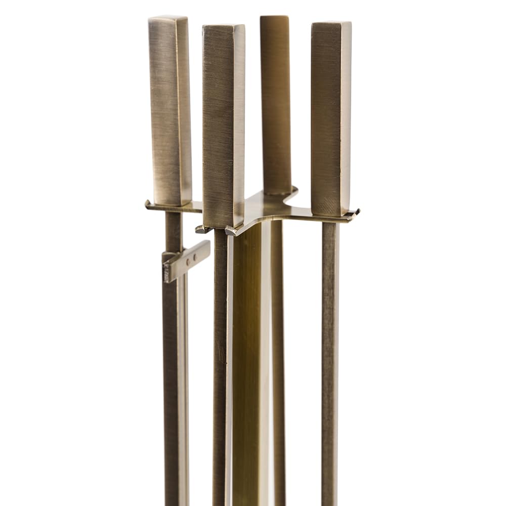 5-Piece Fireplace Tool Set with Stand - Aged Brass Finish