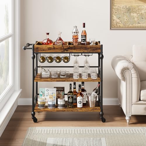 3-Tier Rolling Bar Cart with Wine Rack
