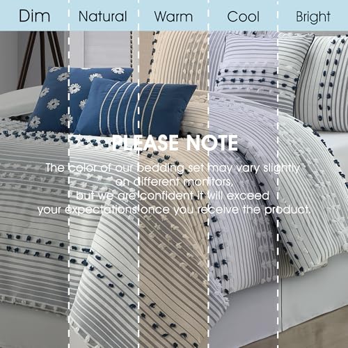 King Comforter Set Blue Jacquard Striped 7-Piece