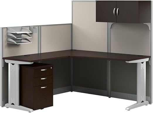 65W L-Shaped Cubicle Desk with Storage and Privacy Panels