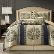 California King Comforter Set Navy Medallion Jacquard 7 Piece