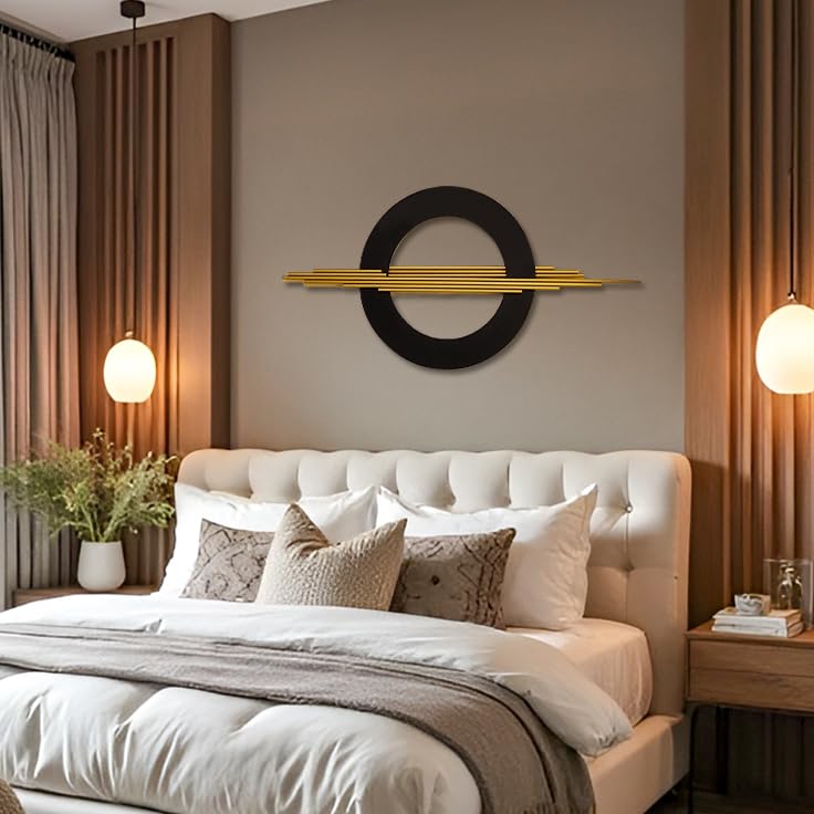 3D Black and Gold Metal Wall Art - 39 x 19 Inches