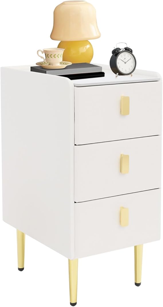 Nightstand with Drawers and Metal Legs