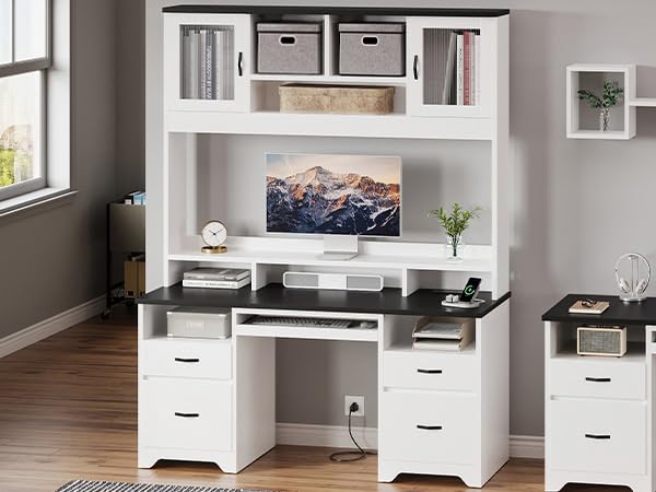 77.8" Executive Desk with Hutch and LED Light