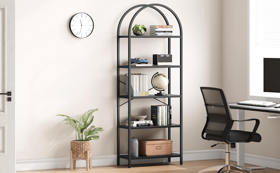71" Arched Bookshelf 5-Tier Metal Frame