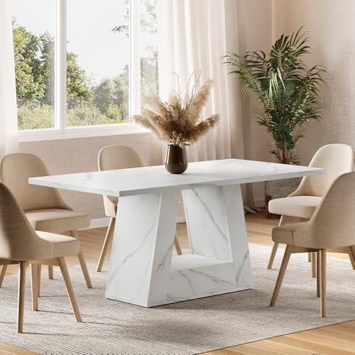 63 Inch Dining Table with Triangle Pedestal Base