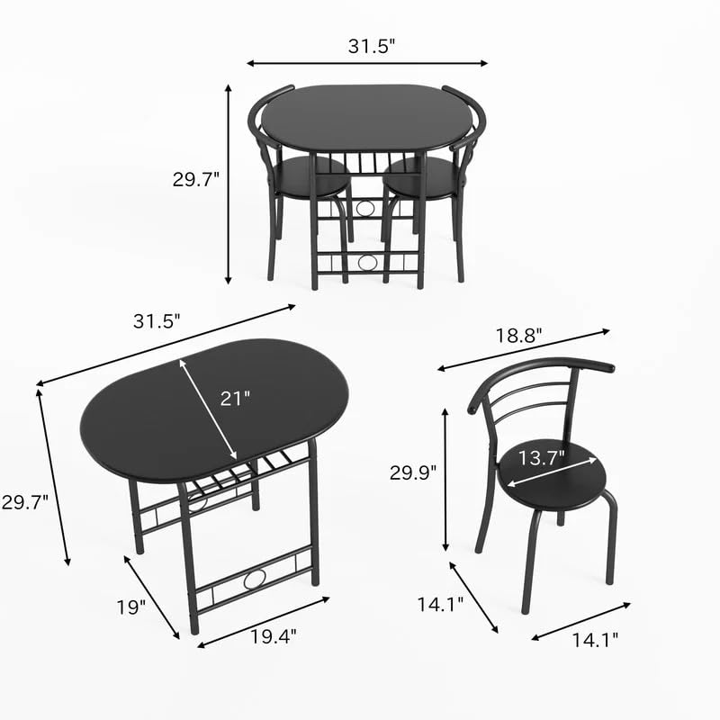 3-Piece Wooden Dining Table Set with 2 Chairs and Wine Rack