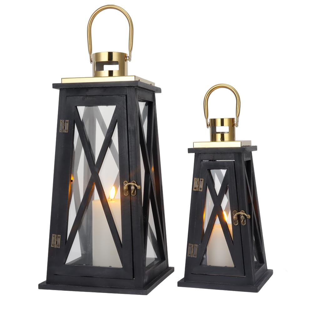 Farmhouse Wood Candle Lantern Set of 2