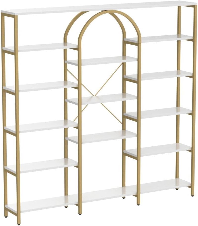 Triple Wide Gold Bookshelf 13-Tier Display Storage
