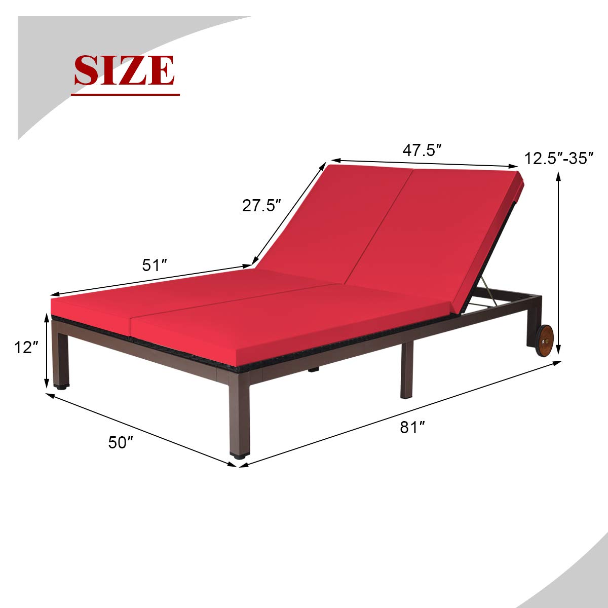 Outdoor Rattan Wicker Daybed 2-Person Chaise Lounge