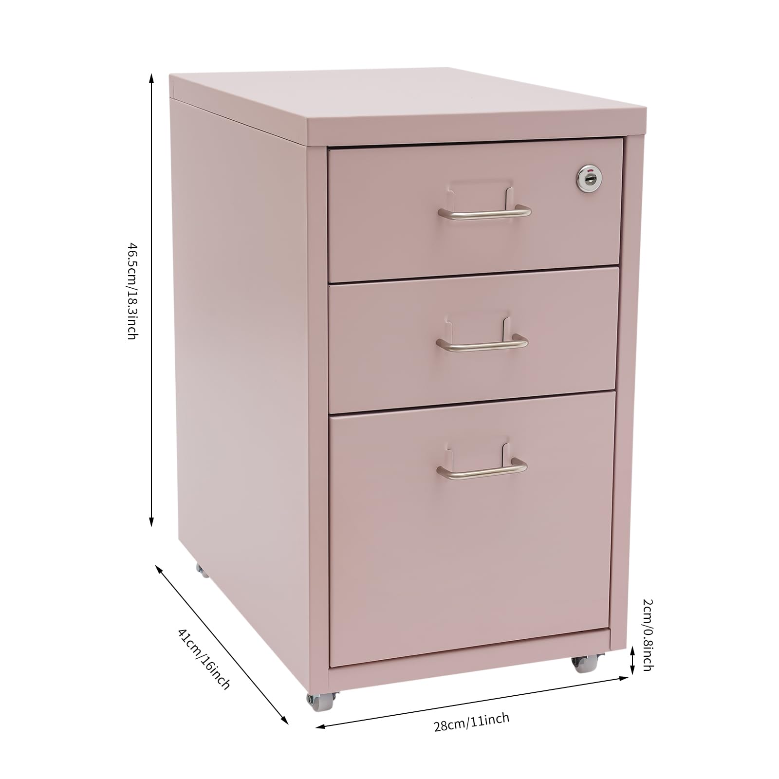 3-Drawer Lockable Mobile File Cabinet
