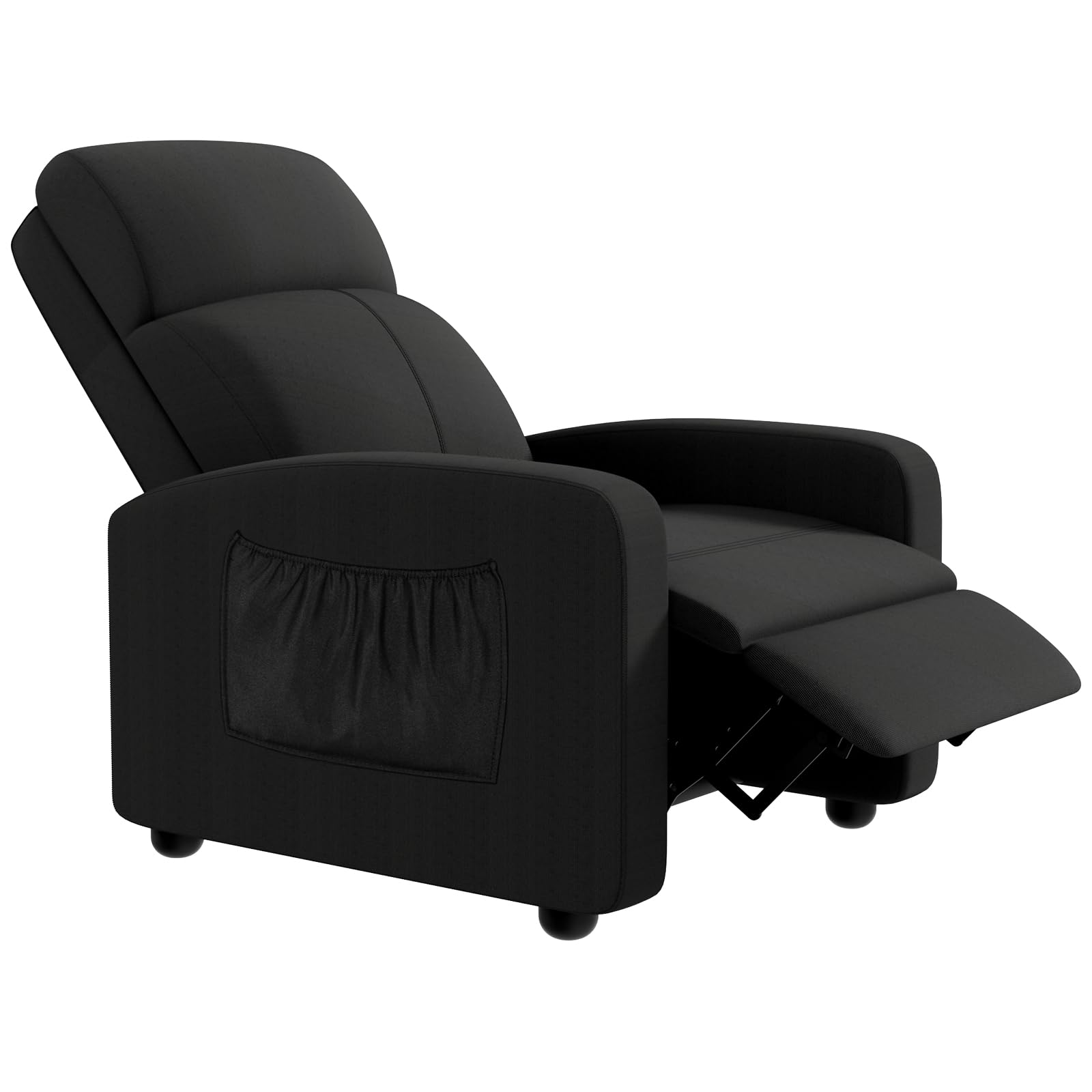 TLSUNNY Fabric Recliner Chair, Single Reclining Sofa with Thicker Seat Cushion and a Side Pocket, Home Theater Seating with Adjustable Backrest and Footrest, for Living Room, Linen (Black)