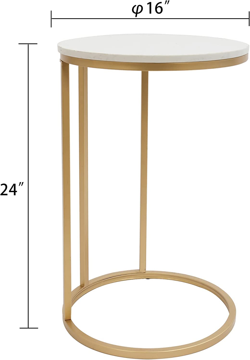 C-Shaped Marble End Table with Gold Frame