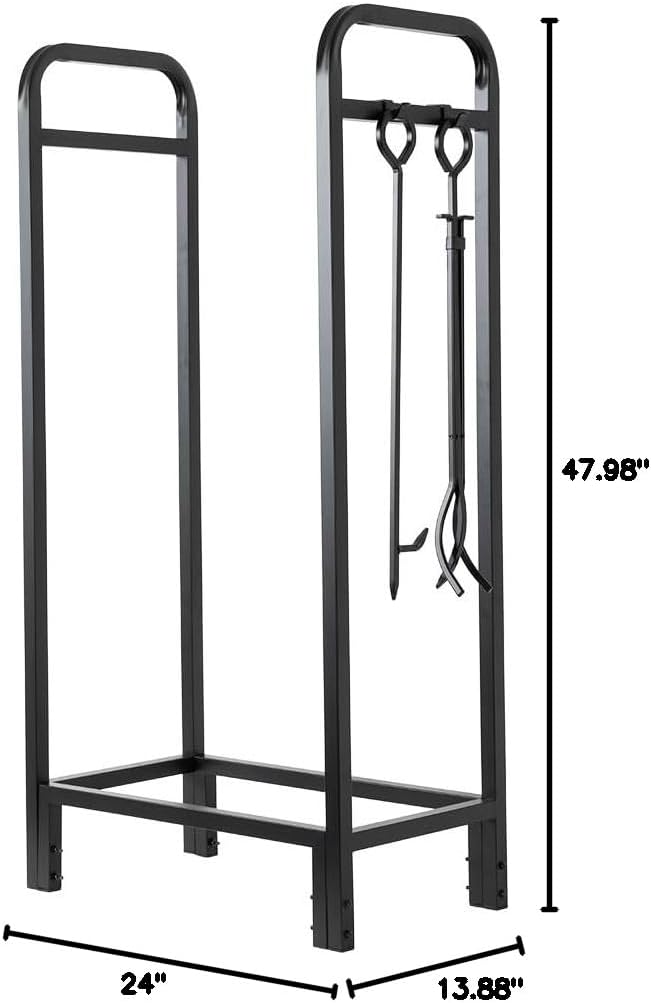 Tall Metal Firewood Log Rack with Cover and Tools