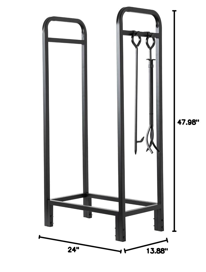 Tall Metal Firewood Log Rack with Cover and Tools